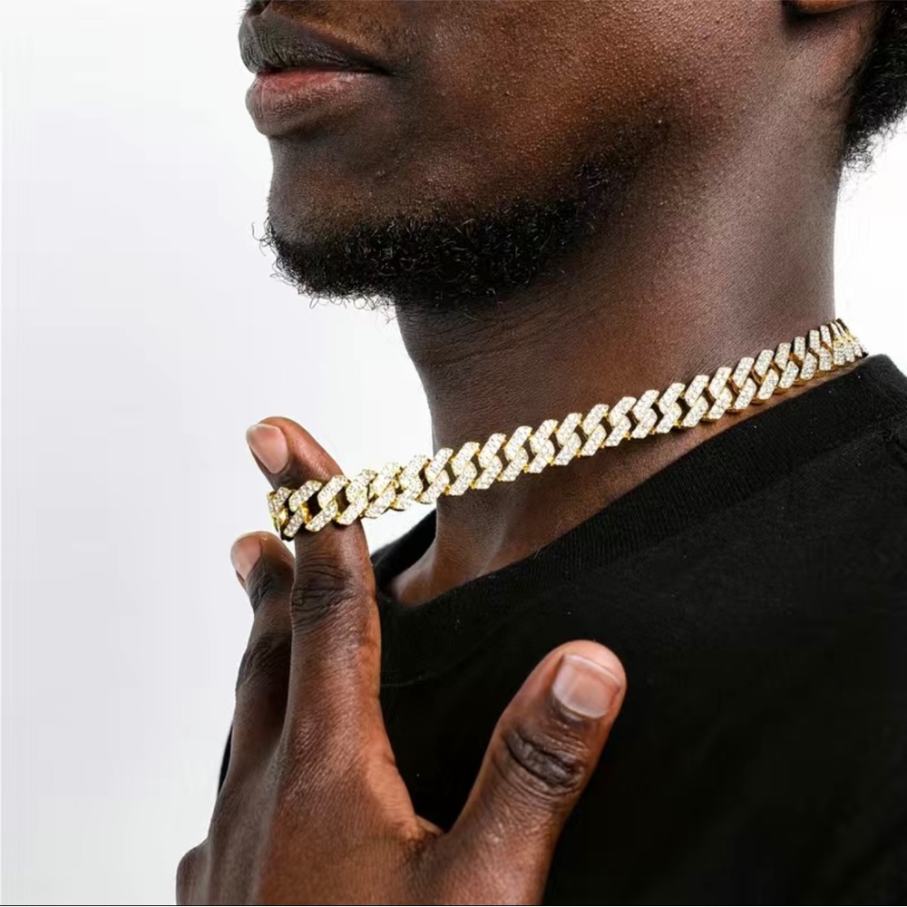 Mens Cuban Link Chain Iced Out Gold Miami Cuban Necklace With Diamond Bling - Picture 2 of 4
